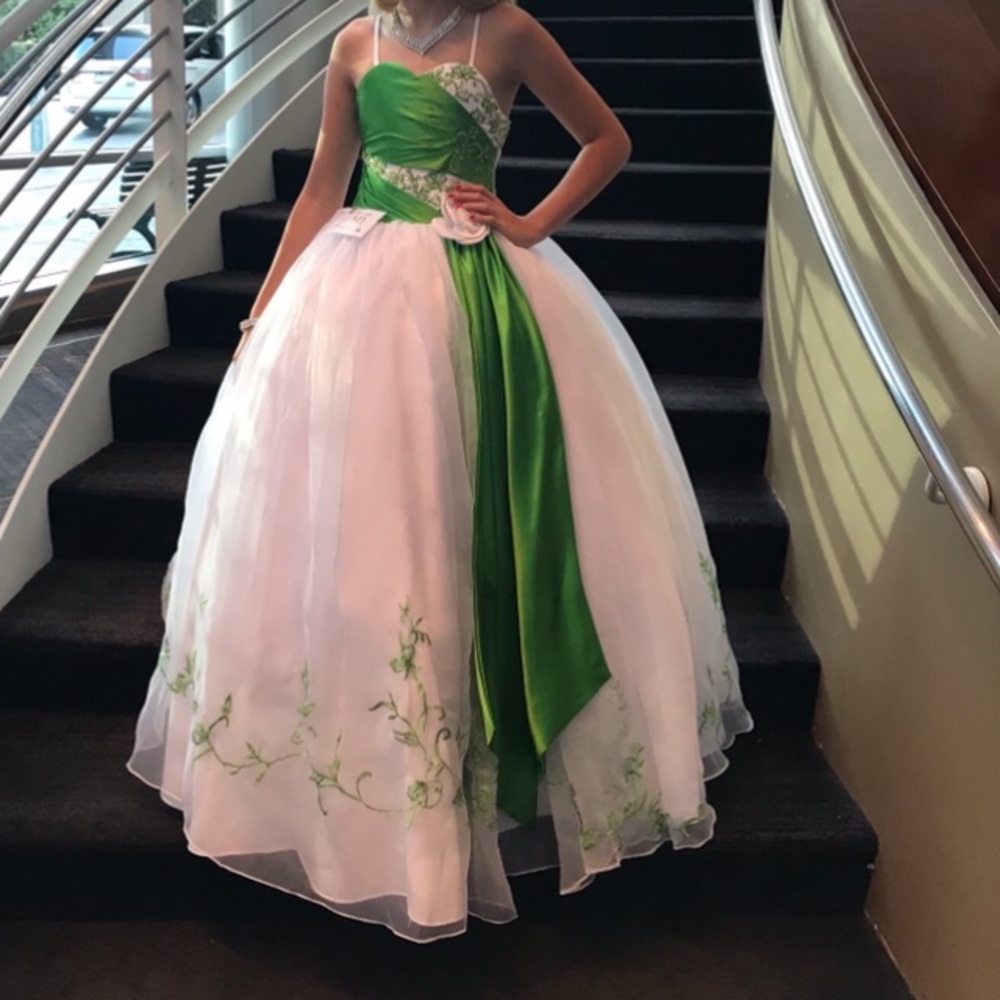 Custom Made Pageant Formal Dress Girls White Green